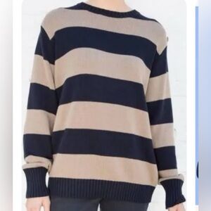 Brandy Melville navy and Tan Striped Crewneck Sweater
